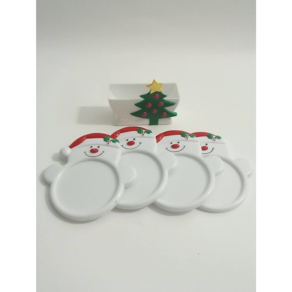 Vintage Frosty Snowman Christmas Tree Coasters Plastic Holiday Decoration (cb2) - Picture 3 of 3